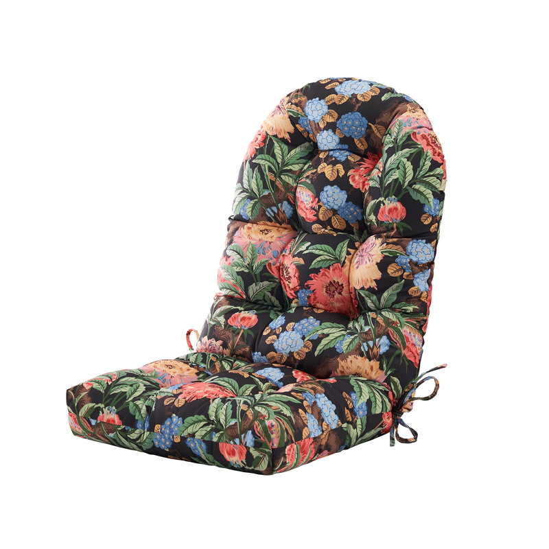 Coussin de chaise de patio extérieur / intérieur pour Adirondack 48 po x 21 po x 4 po Floar, Multicolore / floral noir