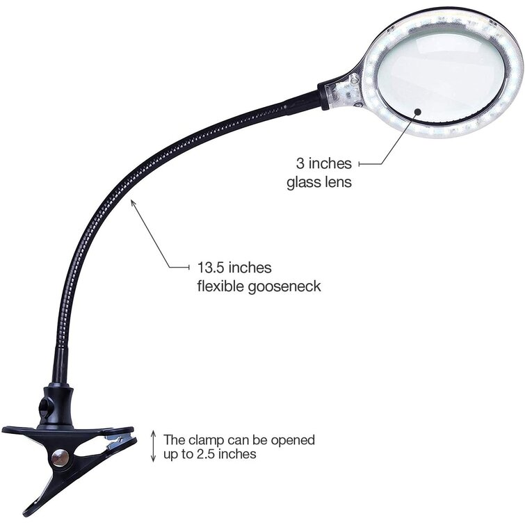 Brightech LightView Flex - Bright LED Magnifying Clamp Lamp for Desk & Table - Black