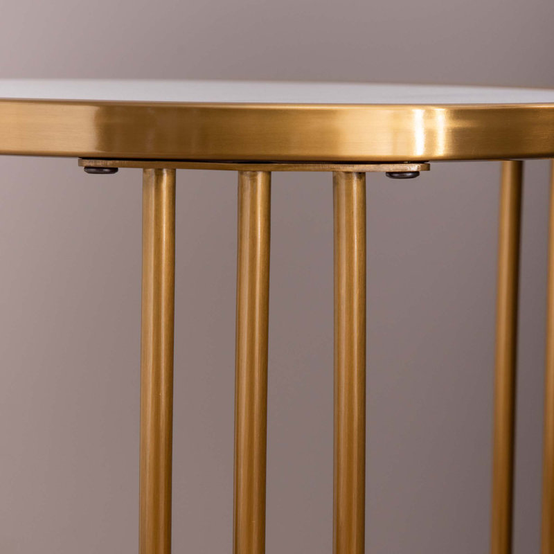 Slate/Sintered Stone Round Side/End Table With Golden Stainless Steel Frame