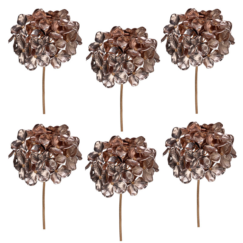 14" Metallic Hydrangea Pick Set of 6, Silver