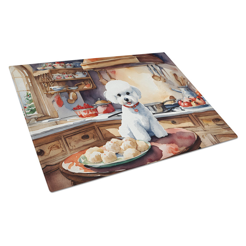 Planche à découper en verre Bichon Frise Christmas Cookies