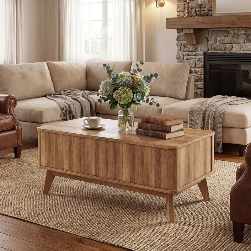 Table basse à plateau relevable cannelé de 35,5 po avec compartiments cachés pour la maison, H 16,5 po x L 35,5 po x l 20 po