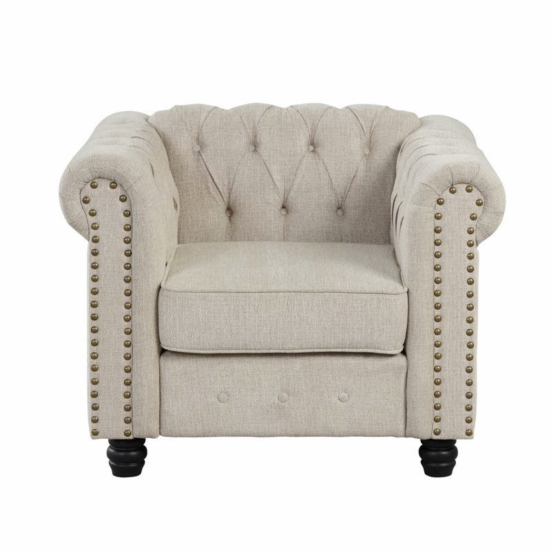 Fauteuil Chesterfield l 38,5 po Eisner, Mélange de lin beige