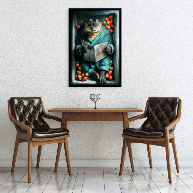 Crocodile In Bathtube 2 Contemporary Crocodile Animal Wall Art Print 1 Piece Wrapped Canvas Wall Art, 91.44cm H x 60.96cm W