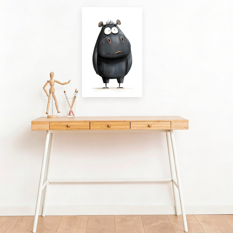 Worried Little Hippo Abstract Contemporary Animal Wall Art Print by Mathieu - Wrapped Canvas Print, 45.72cm H x 30.48cm W