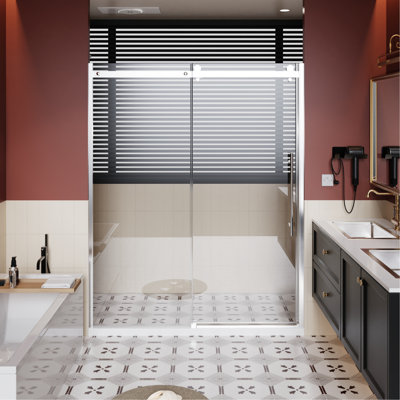 60 In W Single Sliding Shower Door 72 H With Handle, 1/4 Inch Thick Clear Tempered Glass, Zinc Roller Rail - Adjustable Fit, Easy To Clean X Matte Aluminum Alloy Rail, Rollers Corrosion , Stylish