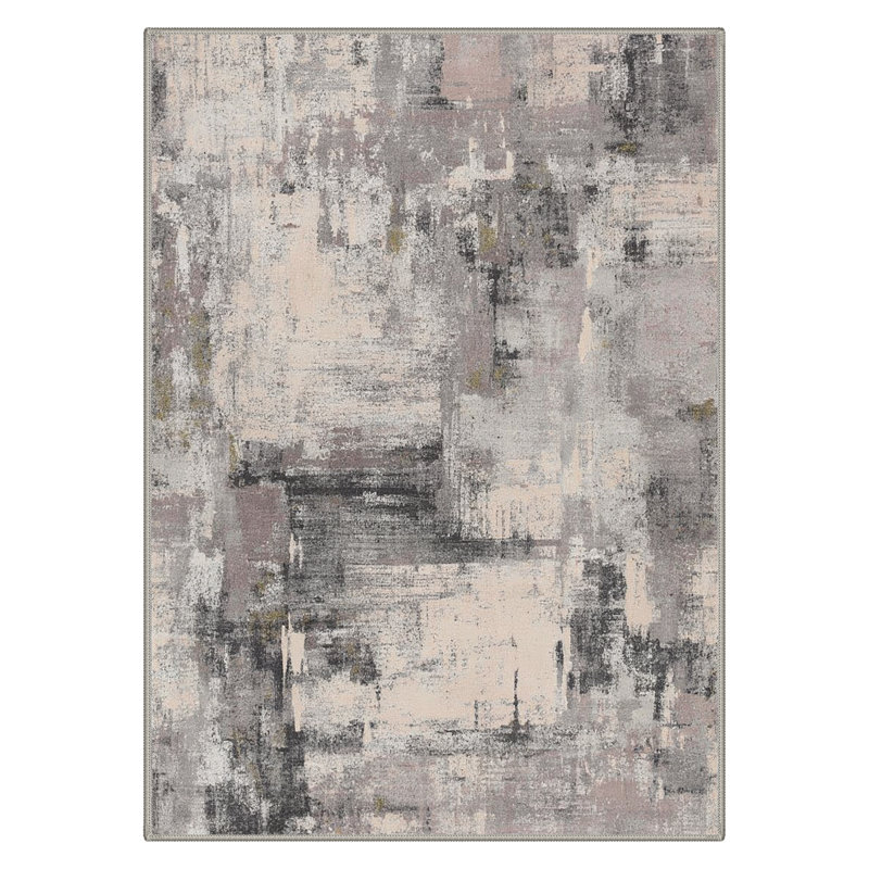 Ethereal Abstract Machine Washable Grey / Black / Beige Indoor Area Rug with Non-Slip Backing, Rectangle 9' x 12'
