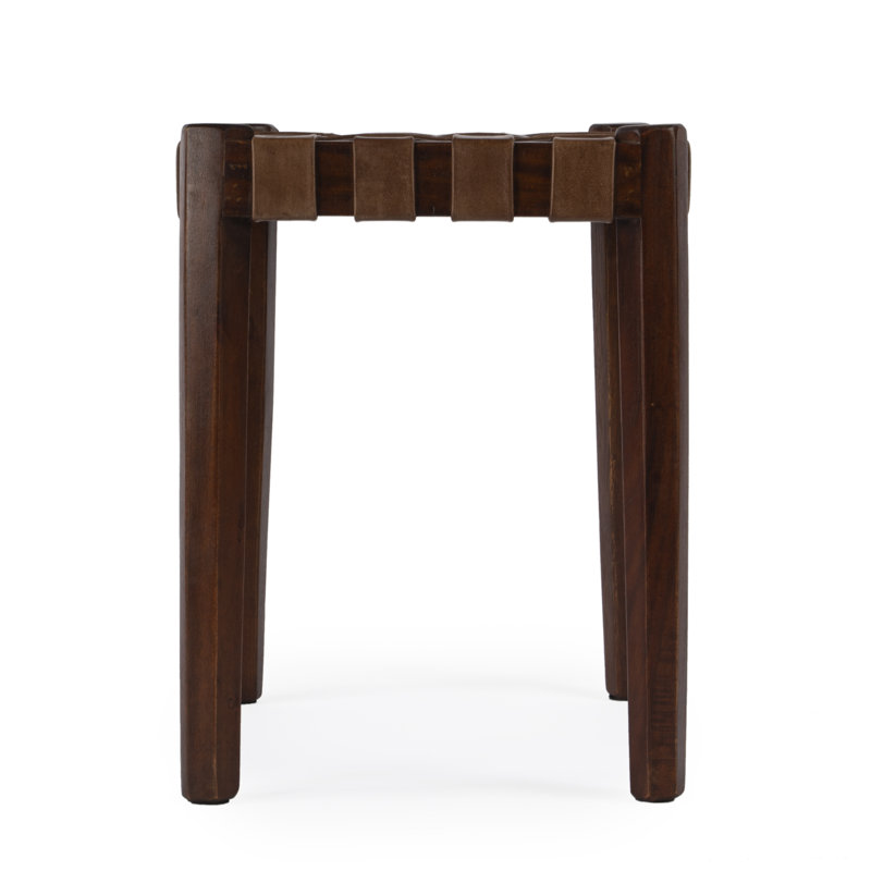 Ken Dark Brown Acacia Wood and Leather Accent Stool