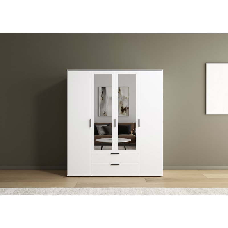 Hinged door wardrobe ESSEA in a simple design, modern handle, Alpine White, 188cm H x 127cm W x 52cm D