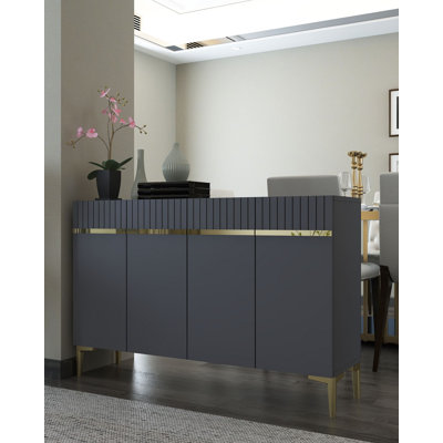 Modern Sideboard With Gold/Silver Geometric Accent