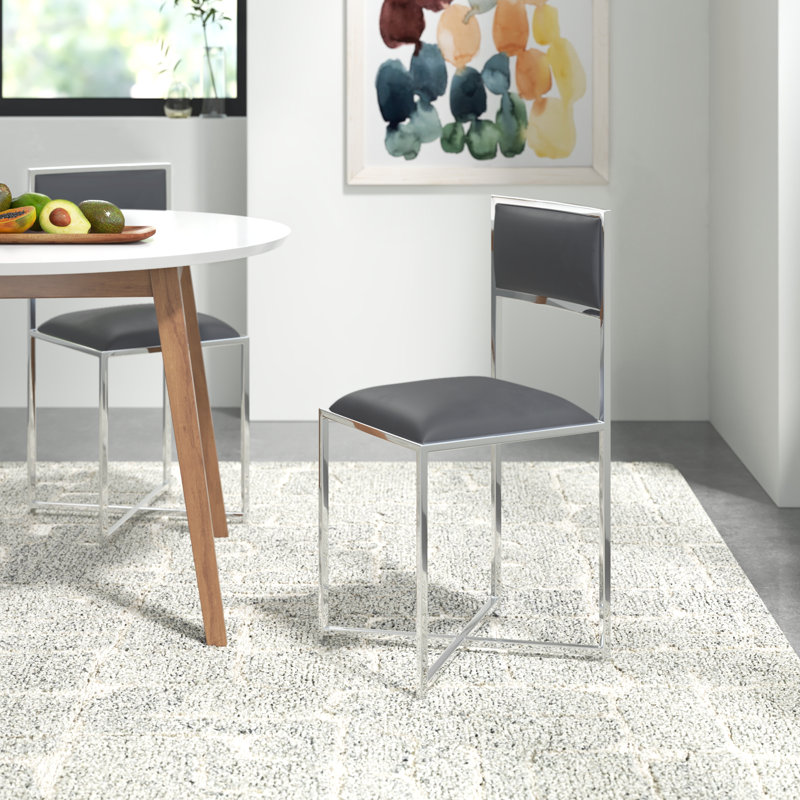 Aleko 18'' H Faux Leather Upholstered Metal Side Chair, Dark Gray