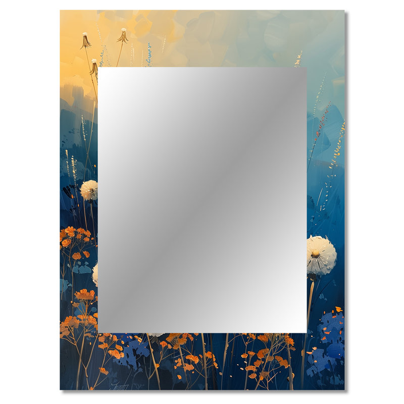 White blue summer Garden Party Dandelion - Dandelion Wall Mirror, Traditional Decorative Mirror, Printed Metal Art, 40" x 30"