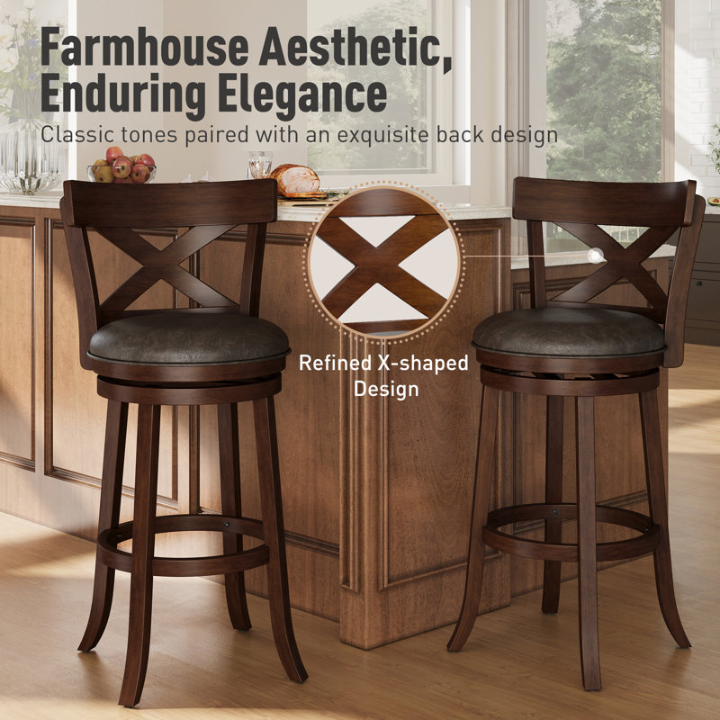  Danazia 30" Traditional Faux Leather Swivel Bar Stool with X Back for Kitchen (Set of 2), 2, Bar Stool (30” Seat Height)