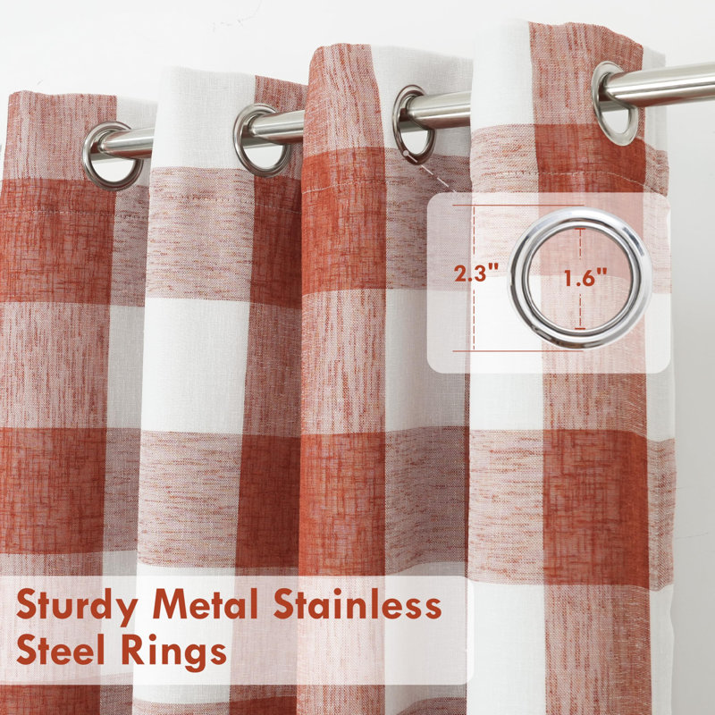 Adamantini Plaid Blackout Thermal Grommet Curtain Panels, 52" W x 84" L, Burnt Orange