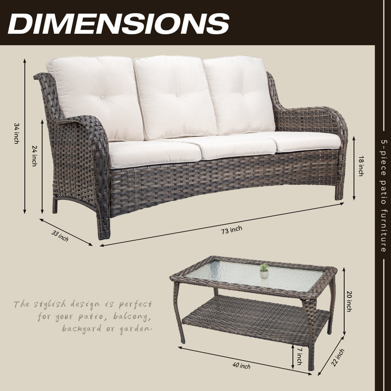 Ensemble de conversation avec canapé et coussins 2 pièces Evelynrose, Beige
