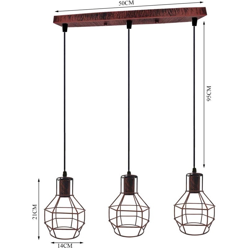 3 - Light Rustic Red Caged Pendant