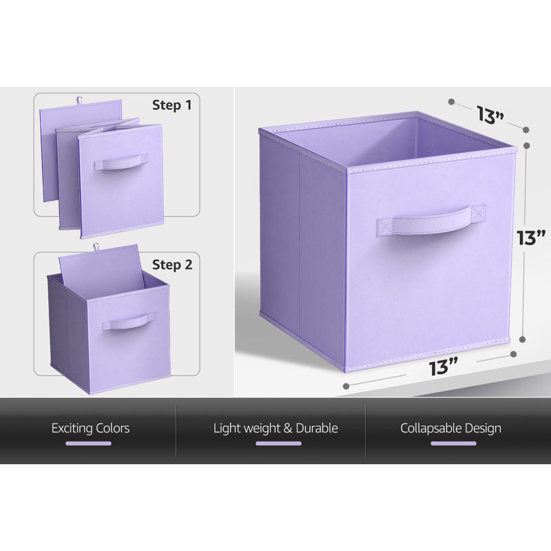 13" Large Foldable Storage Cubes with Handles 1 Piece, Pastel Purple, Pastel Purple