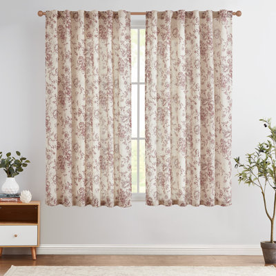 Neacsa Peony Floral Semi-Sheer Curtain Panel Pair