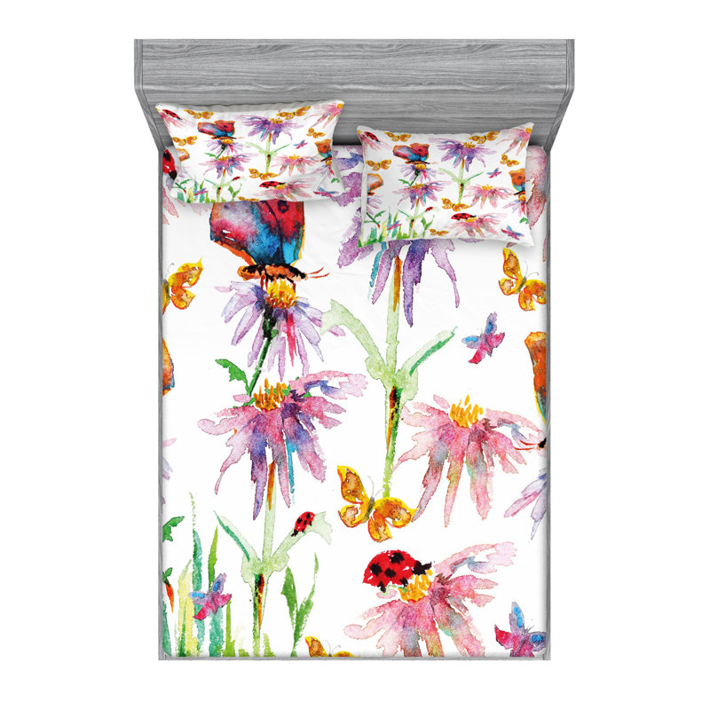 Microfiber Floral Sheet Set, Queen Sheet Set with Fitted Sheet, Floral 2