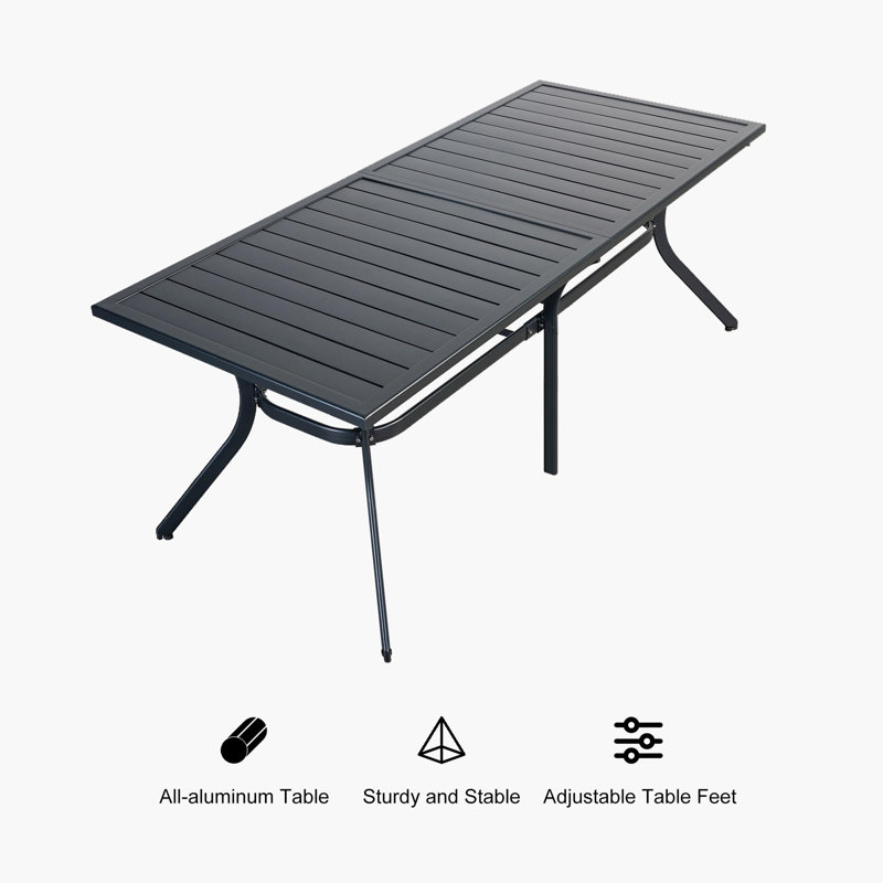 Ensemble de salle à manger rectangulaire en aluminium pour 6 personnes 33,46 po Battan, Noir