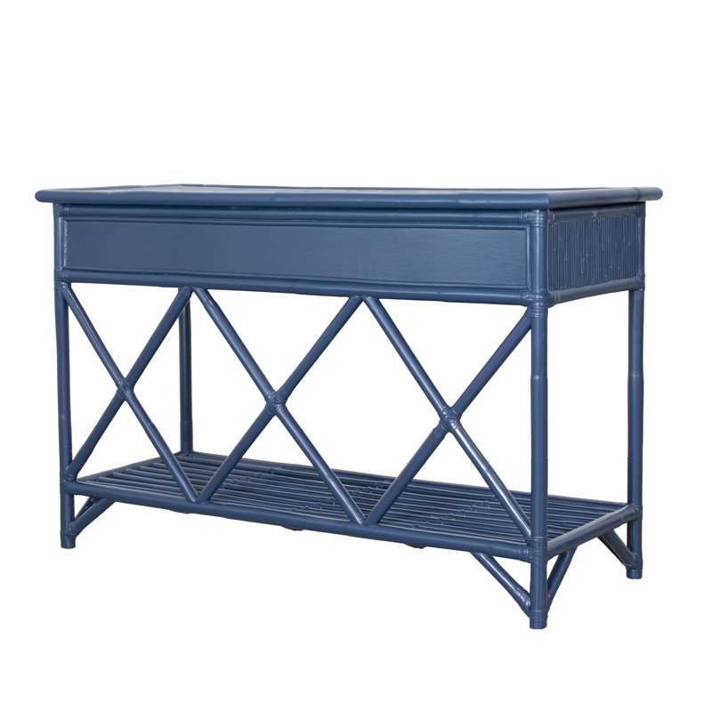54'' Wide 3 Drawer Rattan Wood Sideboard, Navy Blue