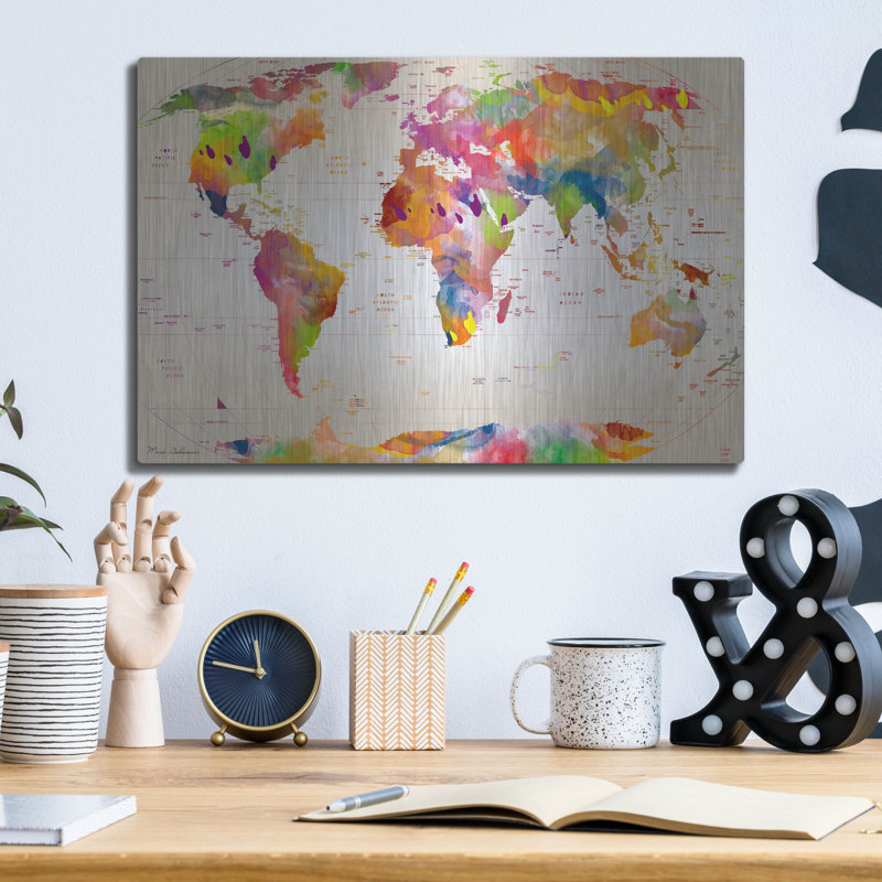 "Carte du monde" par Mark Ashkenazi, H 12 po x l 16 po