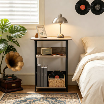 Support pour tourne-disque avec station de charge, table de bout à 3 niveaux pouvant contenir 100 albums