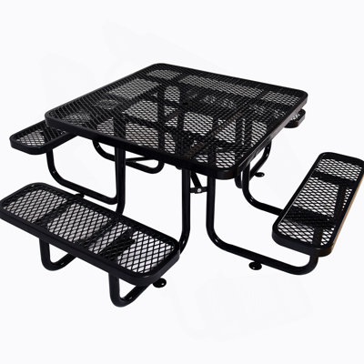 Square Outdoor Steel Picnic Table 46"  ,With Umbrella Pole