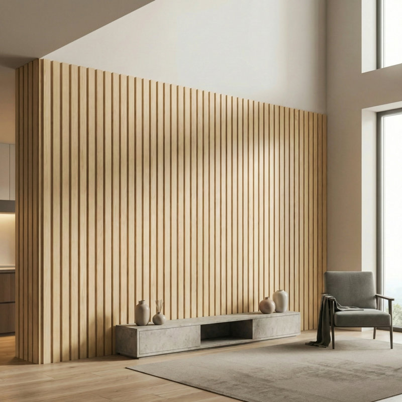 Panneaux de revêtement et de revêtement de mur d'extérieur à lattes linéaires WPC 114 po x 8,62 po, Chêne, Chêne classique