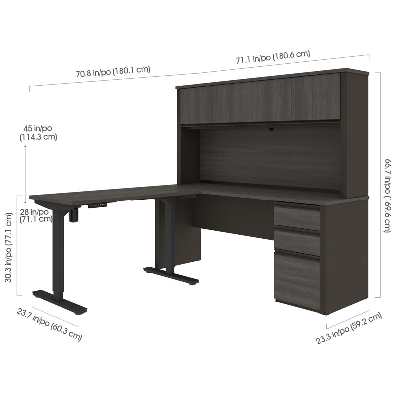 Operle Adjustable L-Shaped Standing Desk, Bark Gray/Slate