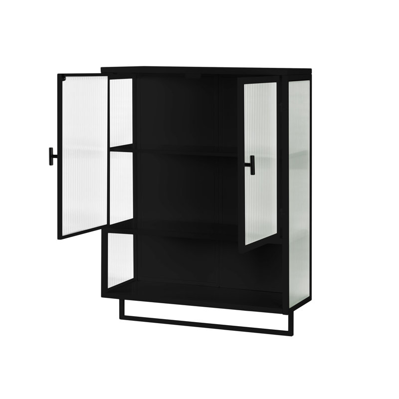 Armoire murale moderne 23,62 po à deux portes avec rangement fermé à deux niveaux, Noir