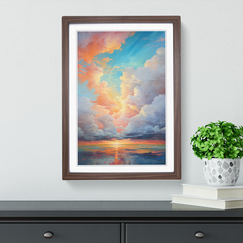 Cloudy Sky Informel No.2 - Single Picture Frame Print on Wood, Walnut Framed, 46cm H x 34cm W x 2cm D