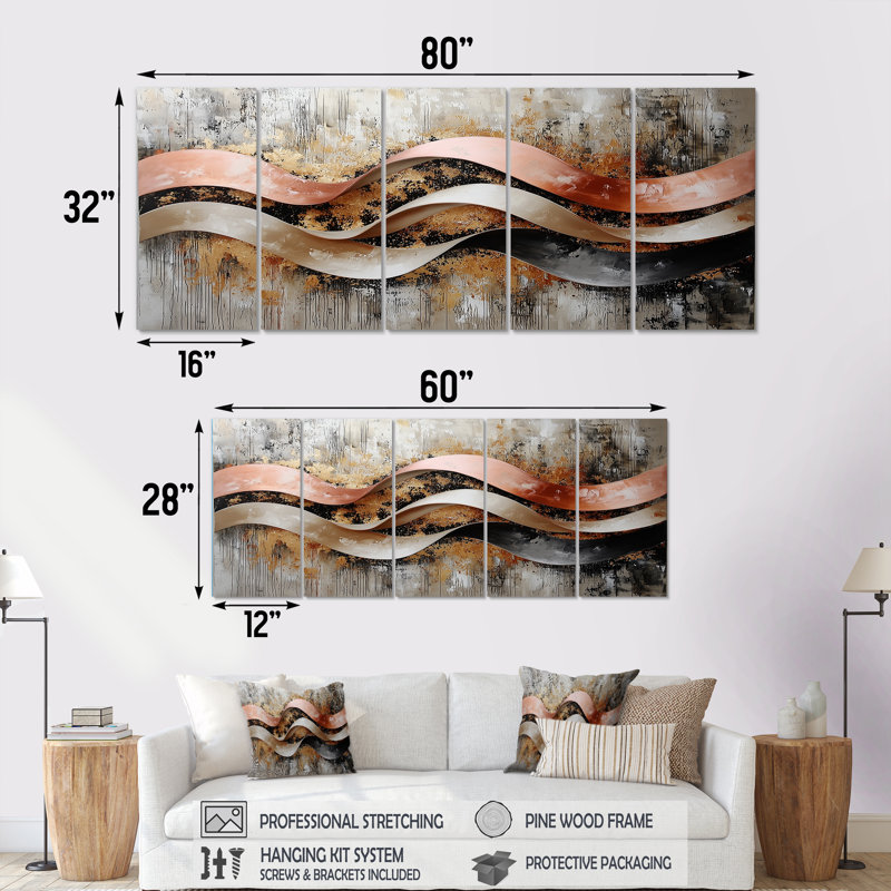 Kinetic Energy Of Optic aves I - Energy Art - Ensemble de décorations murales modernes, 5, H 32 po x l 80 po