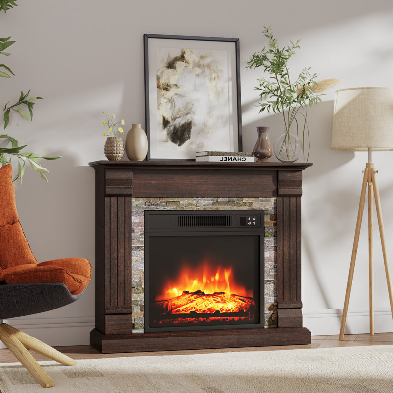 Mikiya Electric Fireplace with Mantel, Walnut