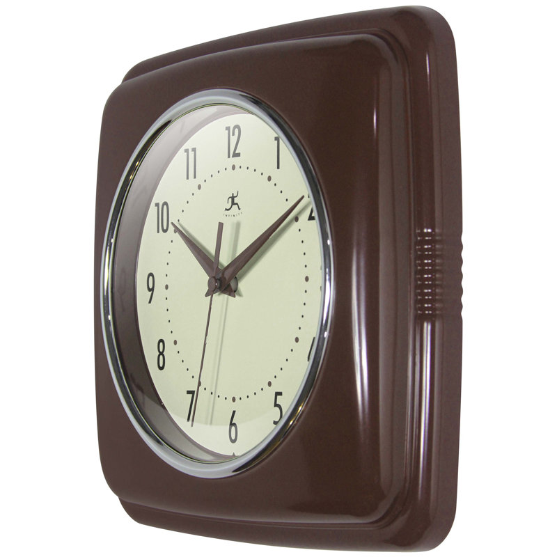 Orrwell Square Plastic Wall Clock 9.25 Inches, Mahogany