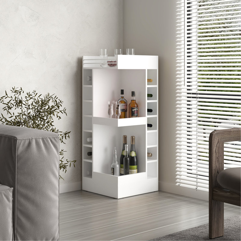 Armoire de bar en coin blanche de 46 po de hauteur avec 14 pour un intérieur charmant et tendance, Blanc