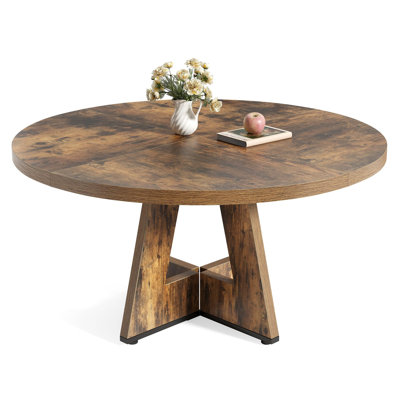 47" Rustic Brown Round Dining Table for 4-6 with Wooden Pedestal Base - Table Only
