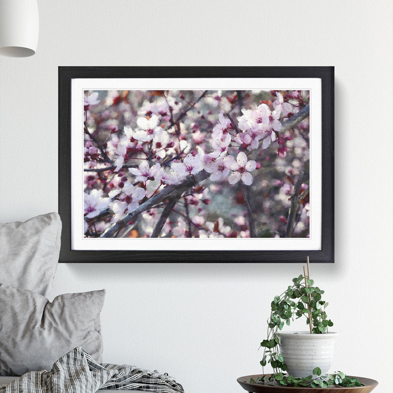 Pink Cherry Blossom Flowers Vol.8 - Framed Print, 27cm H x 36cm W x 2cm D, Black Framed