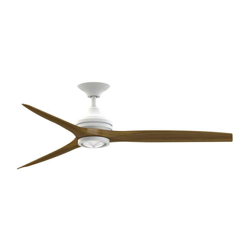 Spitfire 60 inch Indoor/Outdoor Ceiling Fan with LED Light Kit - Matte White with Koa blades, Matte White, Koa