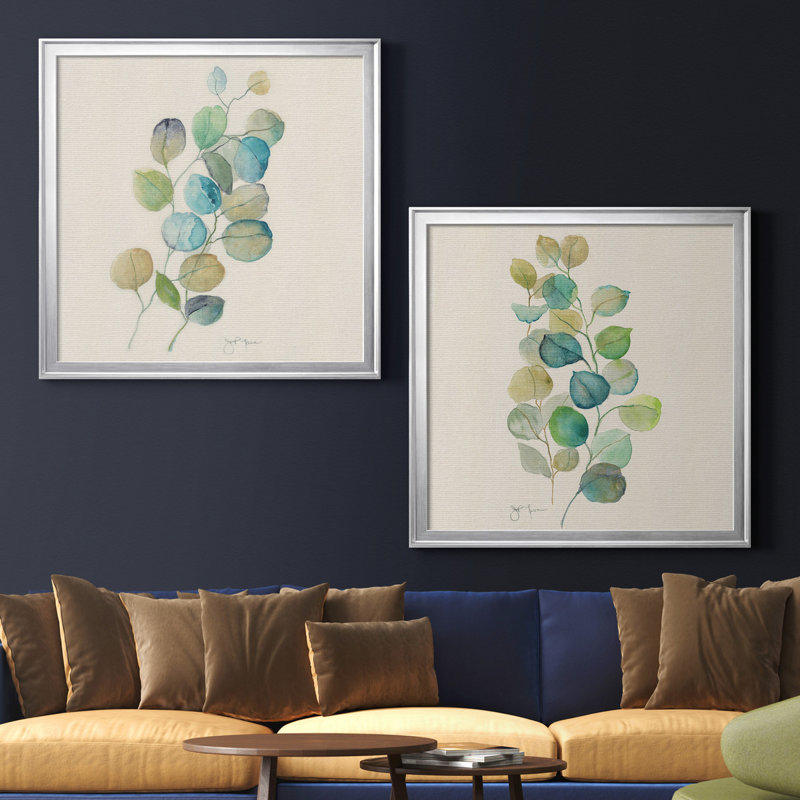 Eucalyptus I - ensemble de 2 reproductions d'art, Toile encadrée argentée, Pas de tapis, H 26,5 po x l 53 po x P 1,5 po