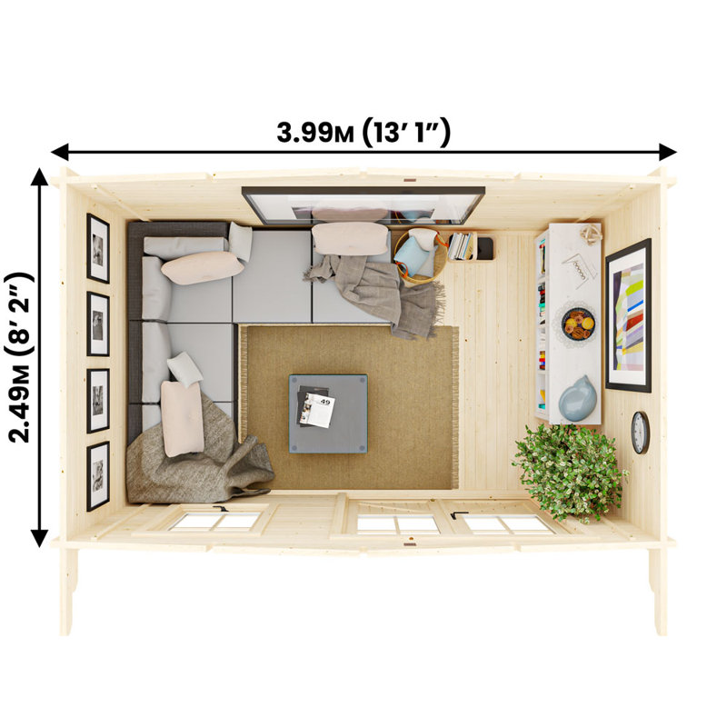 Dunster House Log Cabin, 45mm Wall Thickness, W4m x D2.5m / W13' x D8', Severn