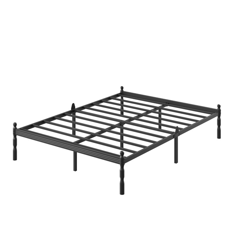 14" Black Metal Queen Bed Frame with Roman Style Legs, Queen