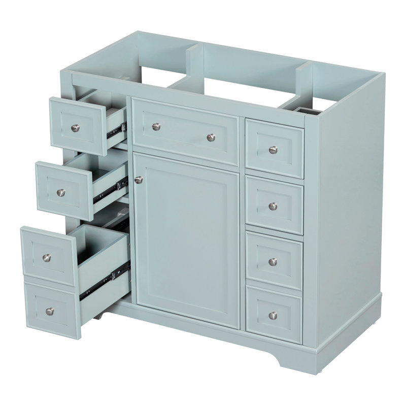 Meuble-lavabo 36 po sans lavabo, base d'armoire seulement, une armoire et six tiroirs, Vert