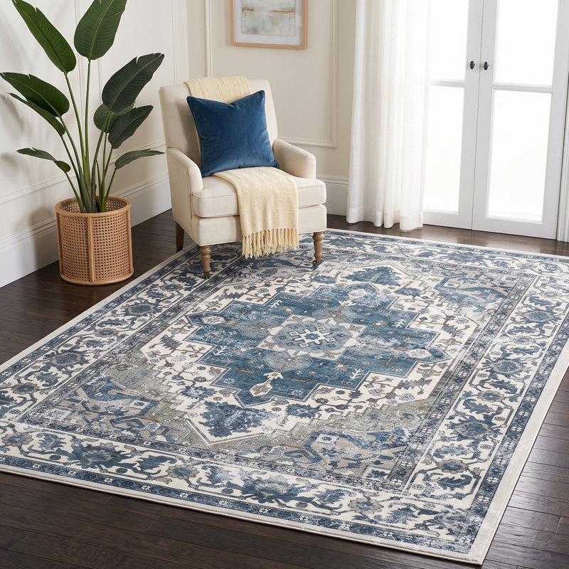 Tapis d'intérieur antidérapant lavable à la machine, Bleu, 8'*10'