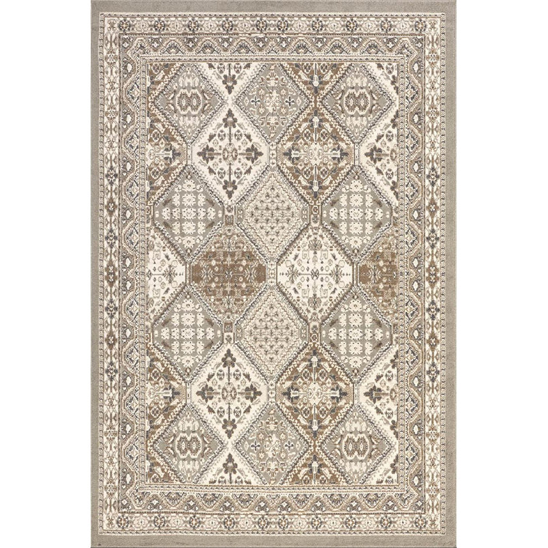 Daye Traditional Tiled Power Loom Performance Gray/Beige Rug, Rectangle 8' x 10'