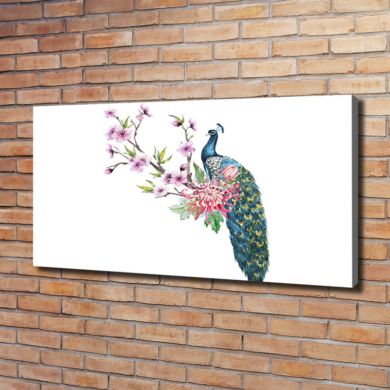 Peacock And Flowers - Wrapped Canvas Print