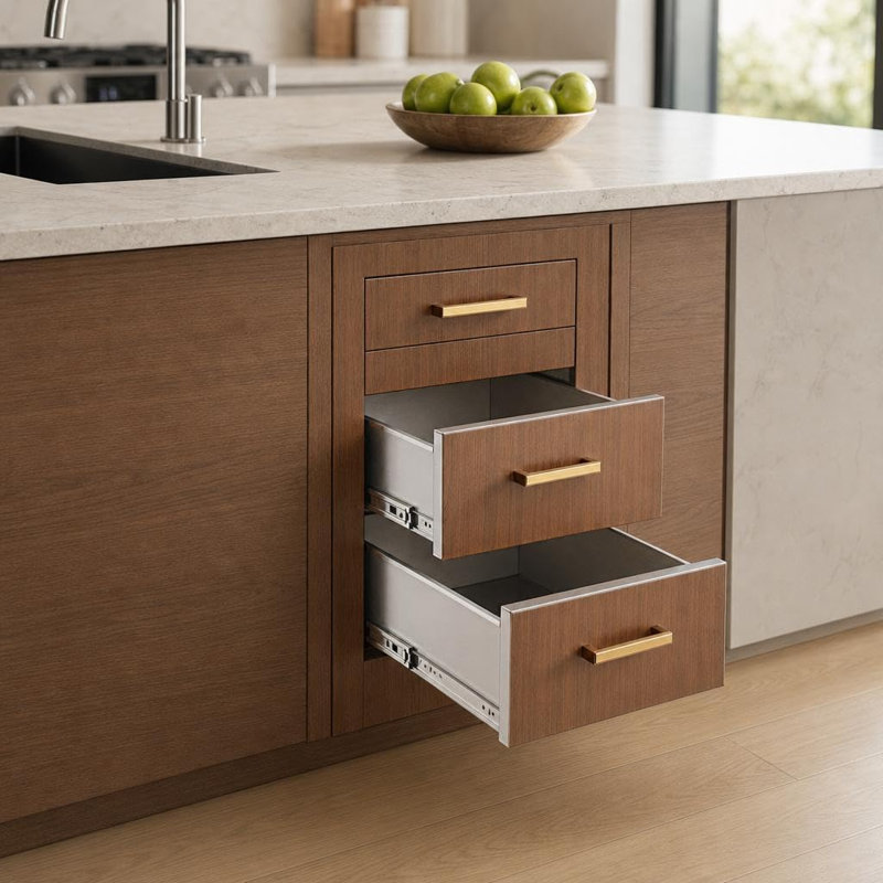 Armoire extérieure modulaire en acier inoxydable résistante aux intempéries avec 3 tiroirs pour barbecue et îlot de patio