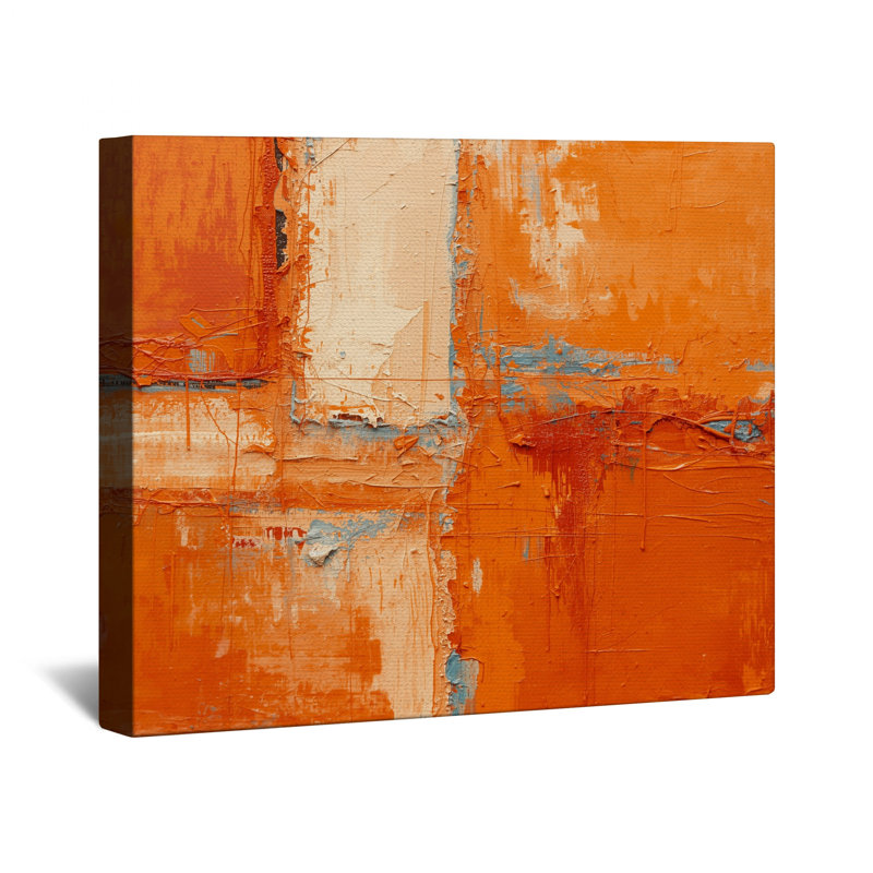 Toile abstraite texturée orange sur toile tendue en plusieurs tailles, 16 po x 16 po