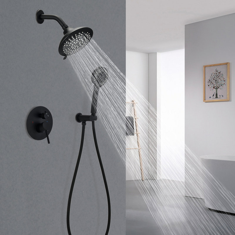 Ensemble de robinet de douche mural rond avec système de douche à pluie