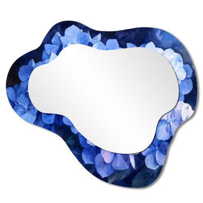 Hortensias sous le clair de lune I - miroir mural décoratif hydrangées, miroir de coiffeuse traditionnel, imprimé sur métal